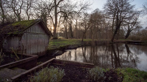 The boathouse as the sun starts to go down at Shugborough Estate, Staffordshire